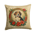 Beagle Christmas Flowers Decorative Throw Pillow 14x14 Indoor Outdoor Accent Cushion, Fabric Cover with Insert for Sofa, Bed, Porch & Living Room