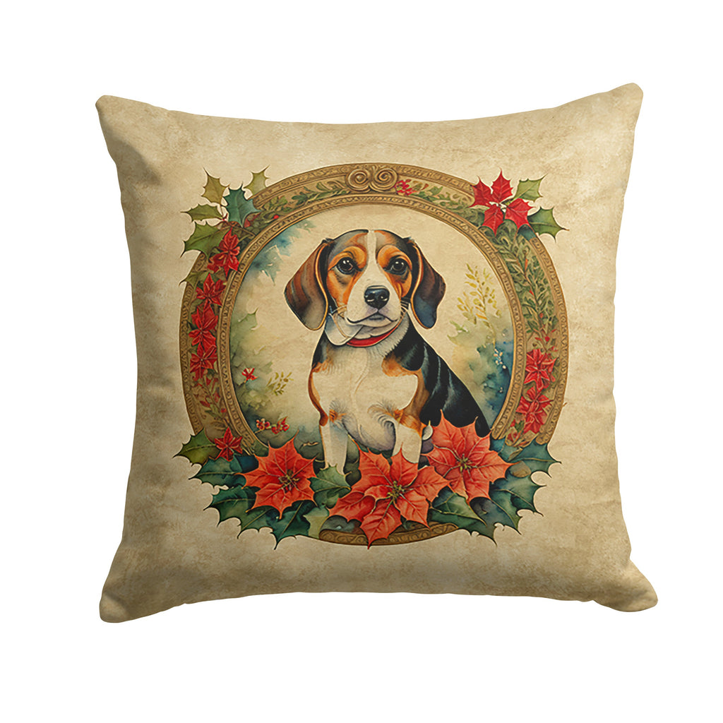 Beagle Christmas Flowers Decorative Throw Pillow 18x18 Indoor Outdoor Accent Cushion, Fabric Cover with Insert for Sofa, Bed, Porch & Living Room