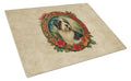 Bearded Collie Christmas Flowers Cutting Board Tempered Glass Kitchen Cutting Surface, Heat Resistant Chopping, Non-Slip Feet, Food Prep & Serving