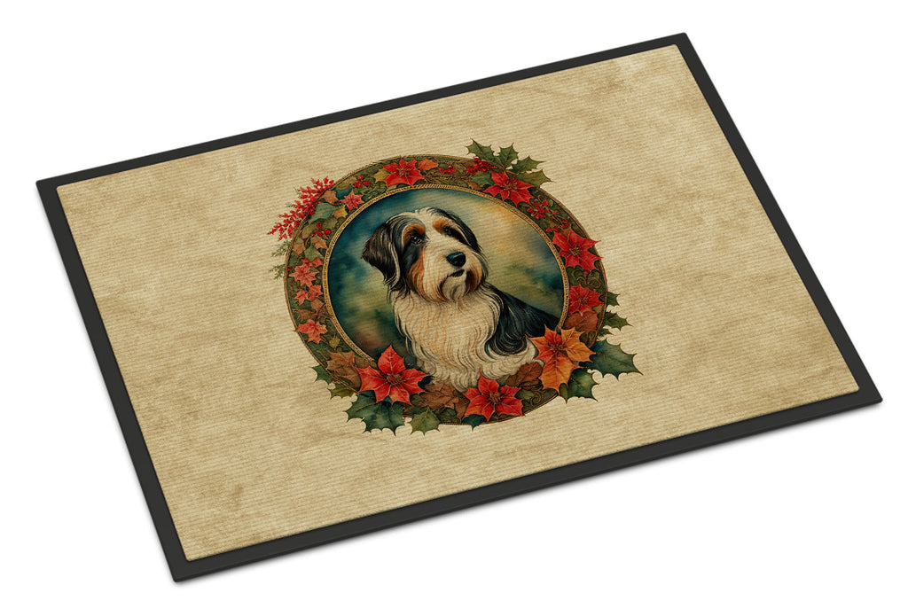 Bearded Collie Christmas Flowers Doormat Indoor Outdoor 18H X 27W Front Door Mat Rugs for Entryway, Non Slip Washable