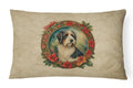 Bearded Collie Christmas Flowers Decorative Throw Pillow 12x16 Indoor Outdoor Accent Cushion, Fabric Cover with Insert for Sofa, Bed, Porch & Living Room