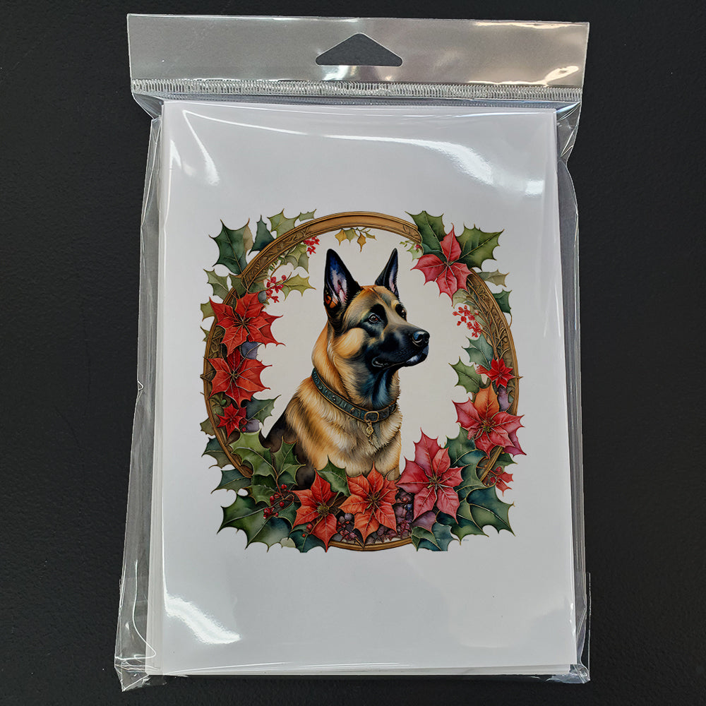 Belgian Malinois Christmas Flowers Greeting Cards Pack of 8 Blank Cards with Envelopes Whimsical A7 Size 5x7