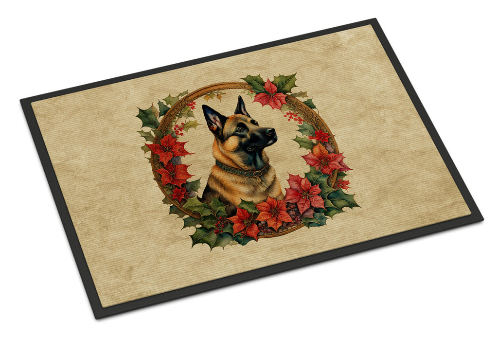 Belgian Malinois Christmas Flowers Doormat Indoor Outdoor 18H X 27W Front Door Mat Rugs for Entryway, Non Slip Washable