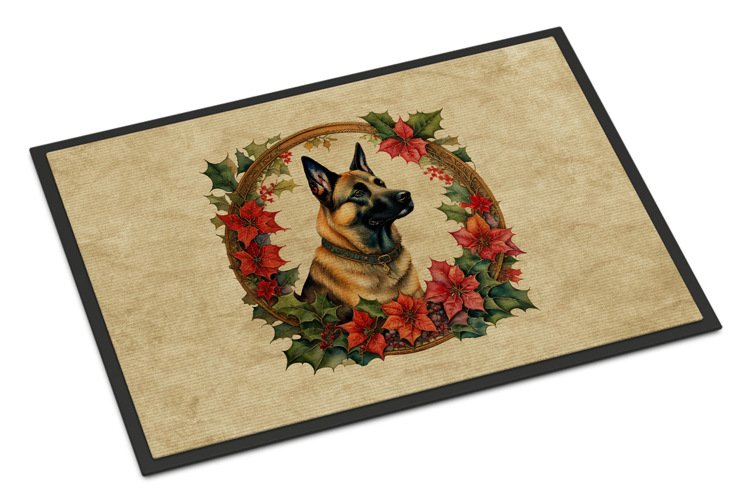 Belgian Malinois Christmas Flowers Doormat Indoor Outdoor 18H X 27W Front Door Mat Rugs for Entryway, Non Slip Washable