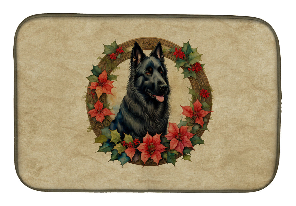 Belgian Sheepdog Christmas Flowers Dish Drying Mat Absorbent Dish Drying Mat Pad for Kitchen Counter Dish Drainer Mat for Countertop, 14 x 21", Multicolor