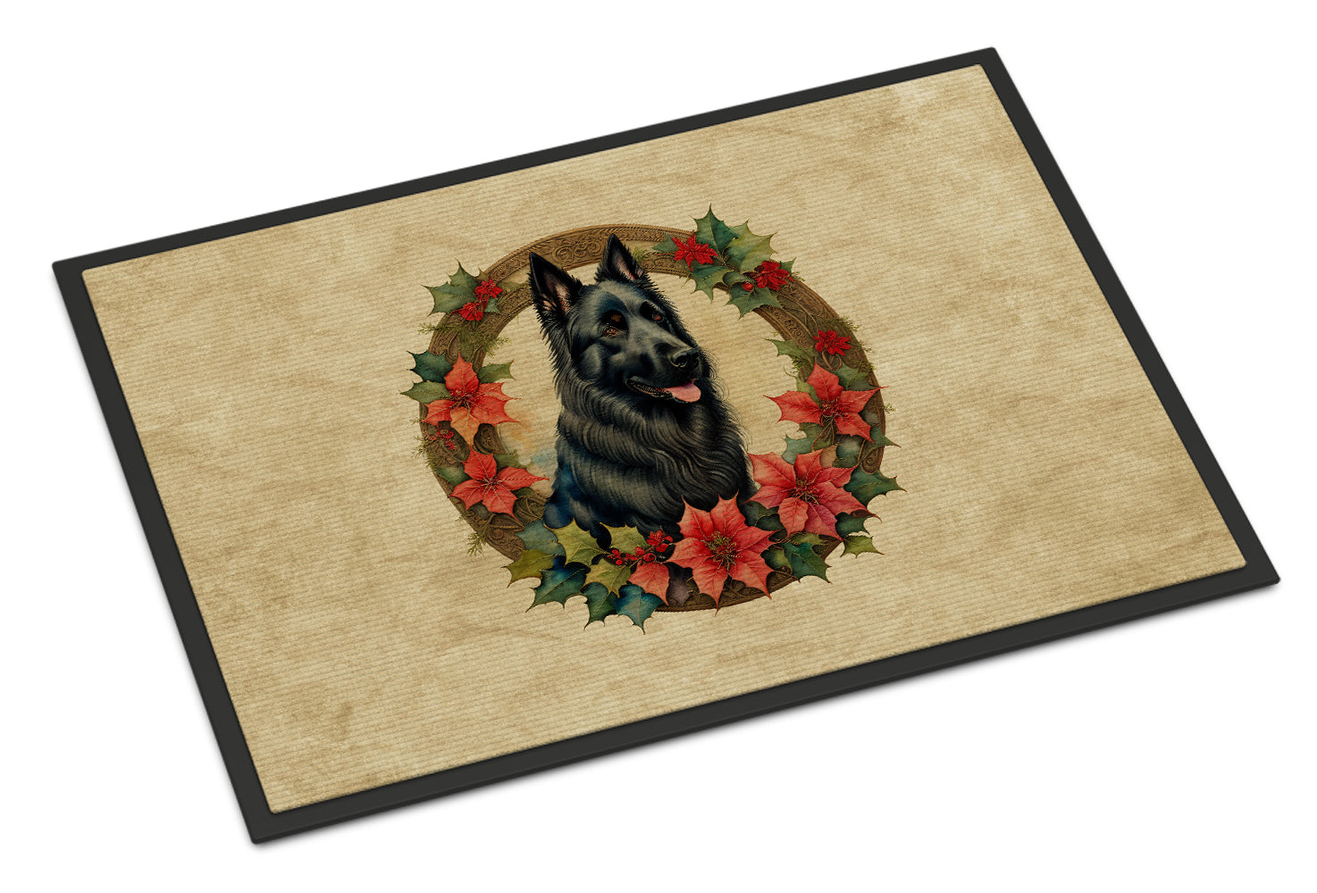 Belgian Sheepdog Christmas Flowers Doormat Indoor Outdoor 24H X 36W Front Door Mat Rugs for Entryway, Non Slip Washable Low Pile,