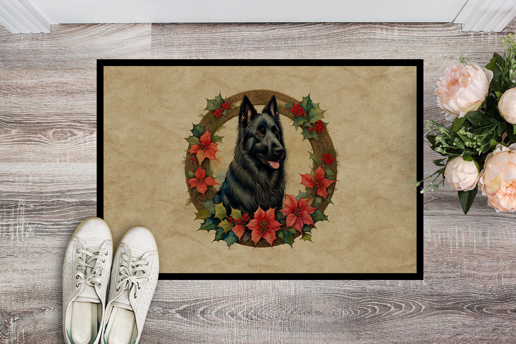 Belgian Sheepdog Christmas Flowers Doormat Indoor Outdoor 24H X 36W Front Door Mat Rugs for Entryway, Non Slip Washable Low Pile,