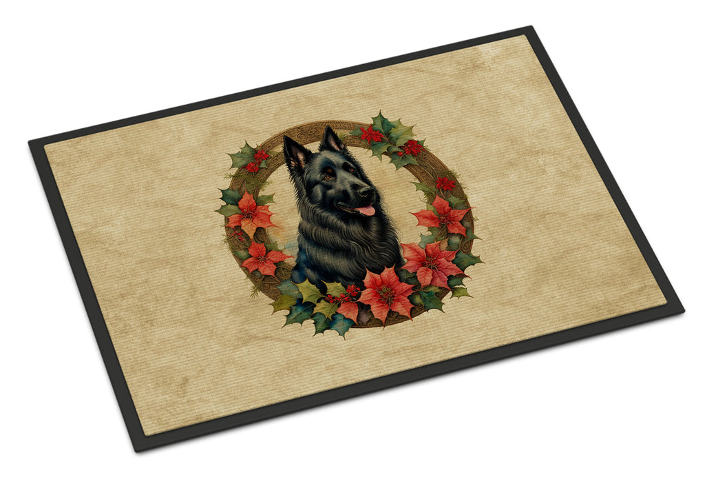 Belgian Sheepdog Christmas Flowers Doormat Indoor Outdoor 18H X 27W Front Door Mat Rugs for Entryway, Non Slip Washable