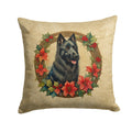 Belgian Sheepdog Christmas Flowers Decorative Throw Pillow 14x14 Indoor Outdoor Accent Cushion, Fabric Cover with Insert for Sofa, Bed, Porch & Living Room