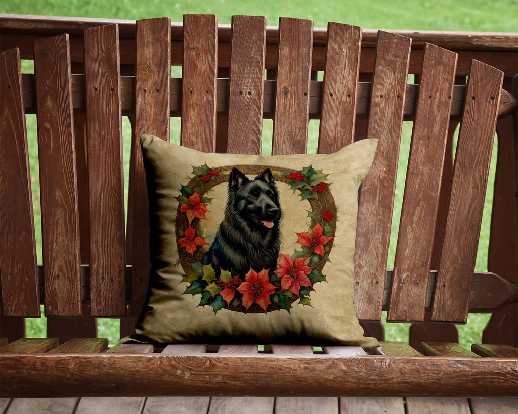 Belgian Sheepdog Christmas Flowers Decorative Throw Pillow 14x14 Indoor Outdoor Accent Cushion, Fabric Cover with Insert for Sofa, Bed, Porch & Living Room