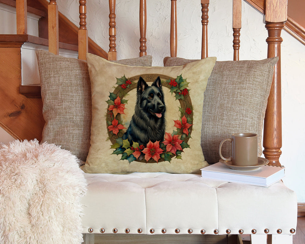 Belgian Sheepdog Christmas Flowers Decorative Throw Pillow 14x14 Indoor Outdoor Accent Cushion, Fabric Cover with Insert for Sofa, Bed, Porch & Living Room