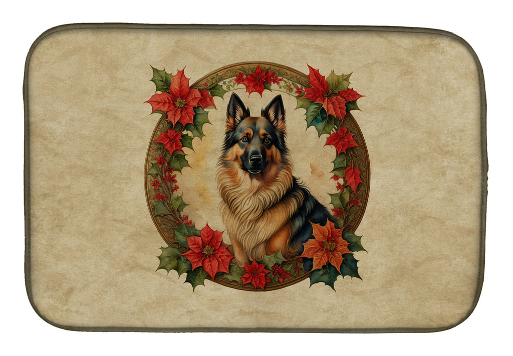 Belgian Tervuren Christmas Flowers Dish Drying Mat Absorbent Dish Drying Mat Pad for Kitchen Counter Dish Drainer Mat for Countertop, 14 x 21", Multicolor