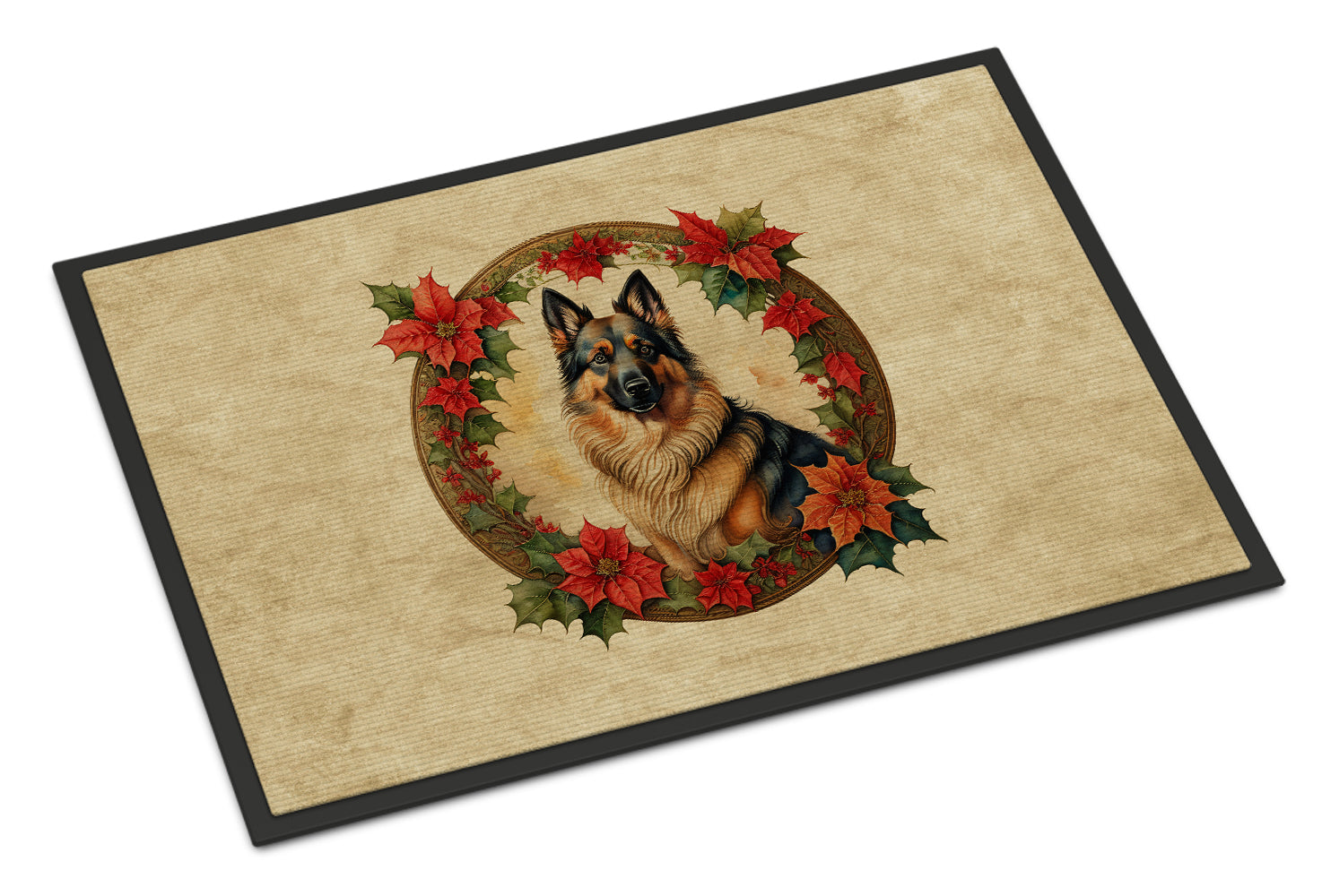 Belgian Tervuren Christmas Flowers Doormat Indoor Outdoor 24H X 36W Front Door Mat Rugs for Entryway, Non Slip Washable Low Pile,