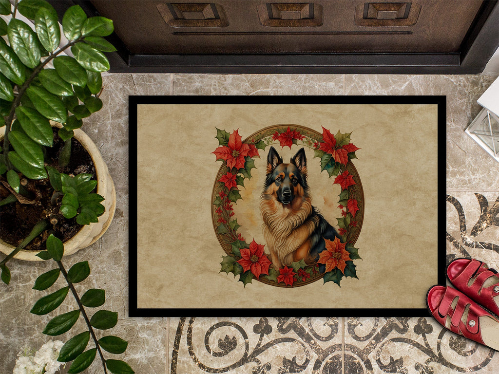 Belgian Tervuren Christmas Flowers Doormat Indoor Outdoor 18H X 27W Front Door Mat Rugs for Entryway, Non Slip Washable
