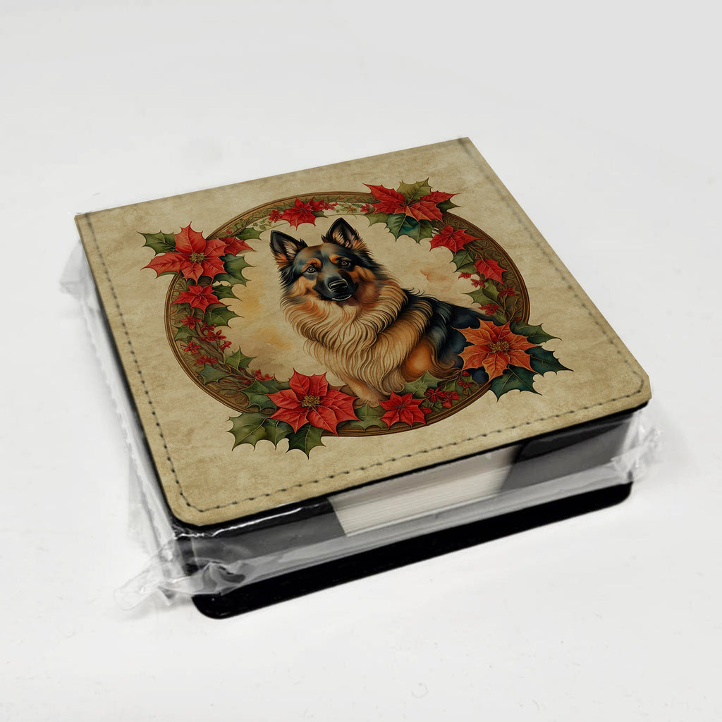 Belgian Tervuren Christmas Flowers PU Leather Note Paper Holder with Artist-Designed Cover, Desk Accessory, Office Gift