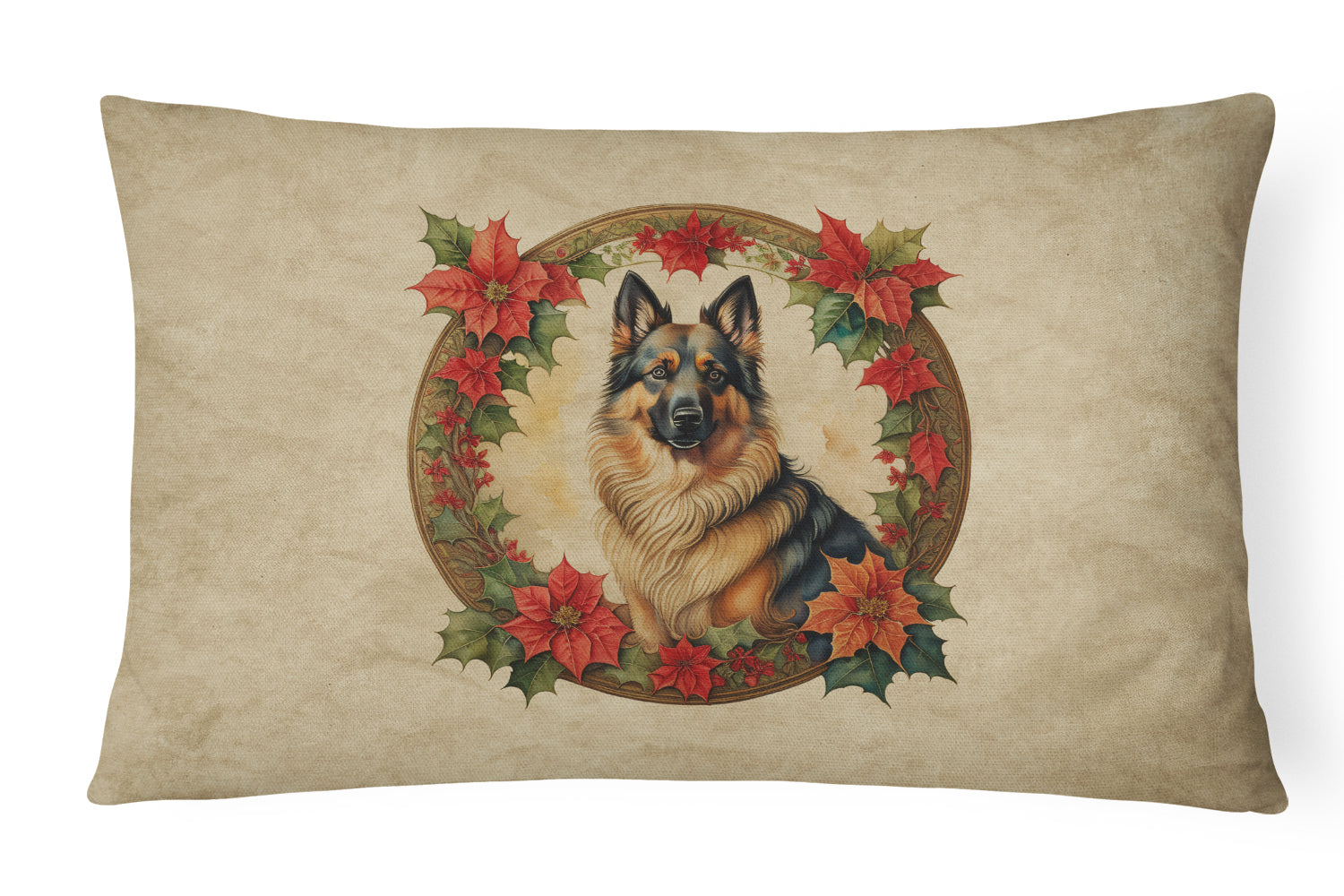 Belgian Tervuren Christmas Flowers Decorative Throw Pillow 12x16 Indoor Outdoor Accent Cushion, Fabric Cover with Insert for Sofa, Bed, Porch & Living Room