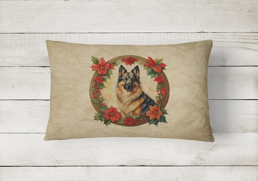 Belgian Tervuren Christmas Flowers Decorative Throw Pillow 12x16 Indoor Outdoor Accent Cushion, Fabric Cover with Insert for Sofa, Bed, Porch & Living Room