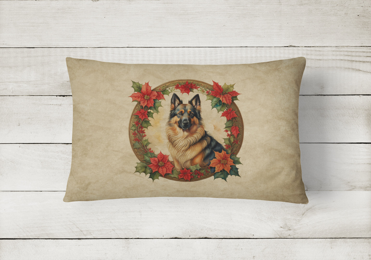 Belgian Tervuren Christmas Flowers Decorative Throw Pillow 12x16 Indoor Outdoor Accent Cushion, Fabric Cover with Insert for Sofa, Bed, Porch & Living Room