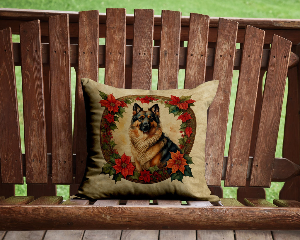 Belgian Tervuren Christmas Flowers Decorative Throw Pillow 14x14 Indoor Outdoor Accent Cushion, Fabric Cover with Insert for Sofa, Bed, Porch & Living Room