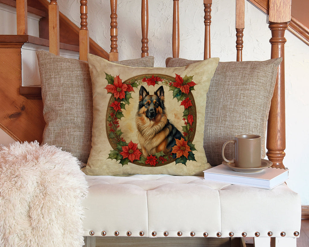 Belgian Tervuren Christmas Flowers Decorative Throw Pillow 14x14 Indoor Outdoor Accent Cushion, Fabric Cover with Insert for Sofa, Bed, Porch & Living Room