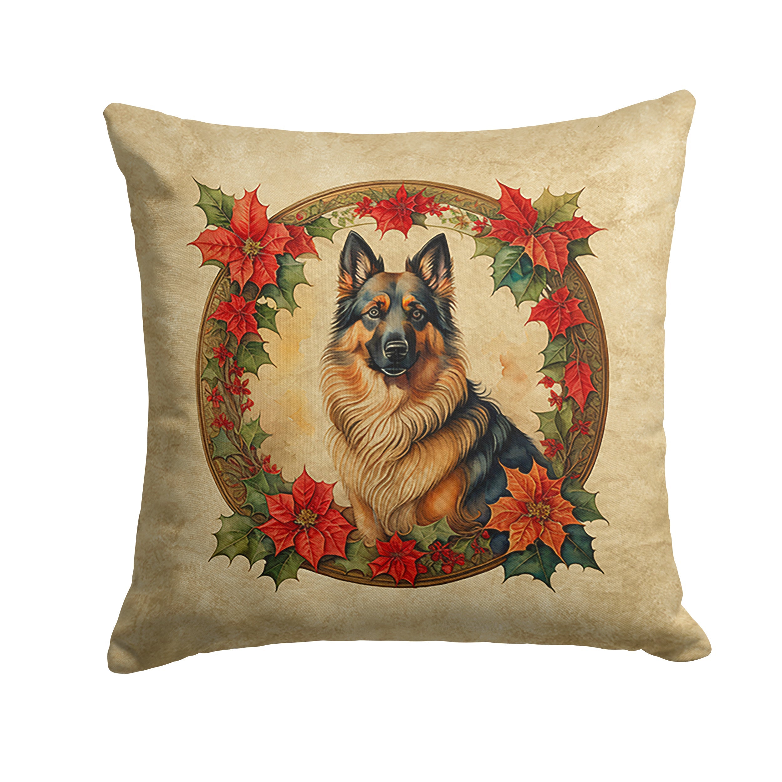 Belgian Tervuren Christmas Flowers Decorative Throw Pillow 18x18 Indoor Outdoor Accent Cushion, Fabric Cover with Insert for Sofa, Bed, Porch & Living Room