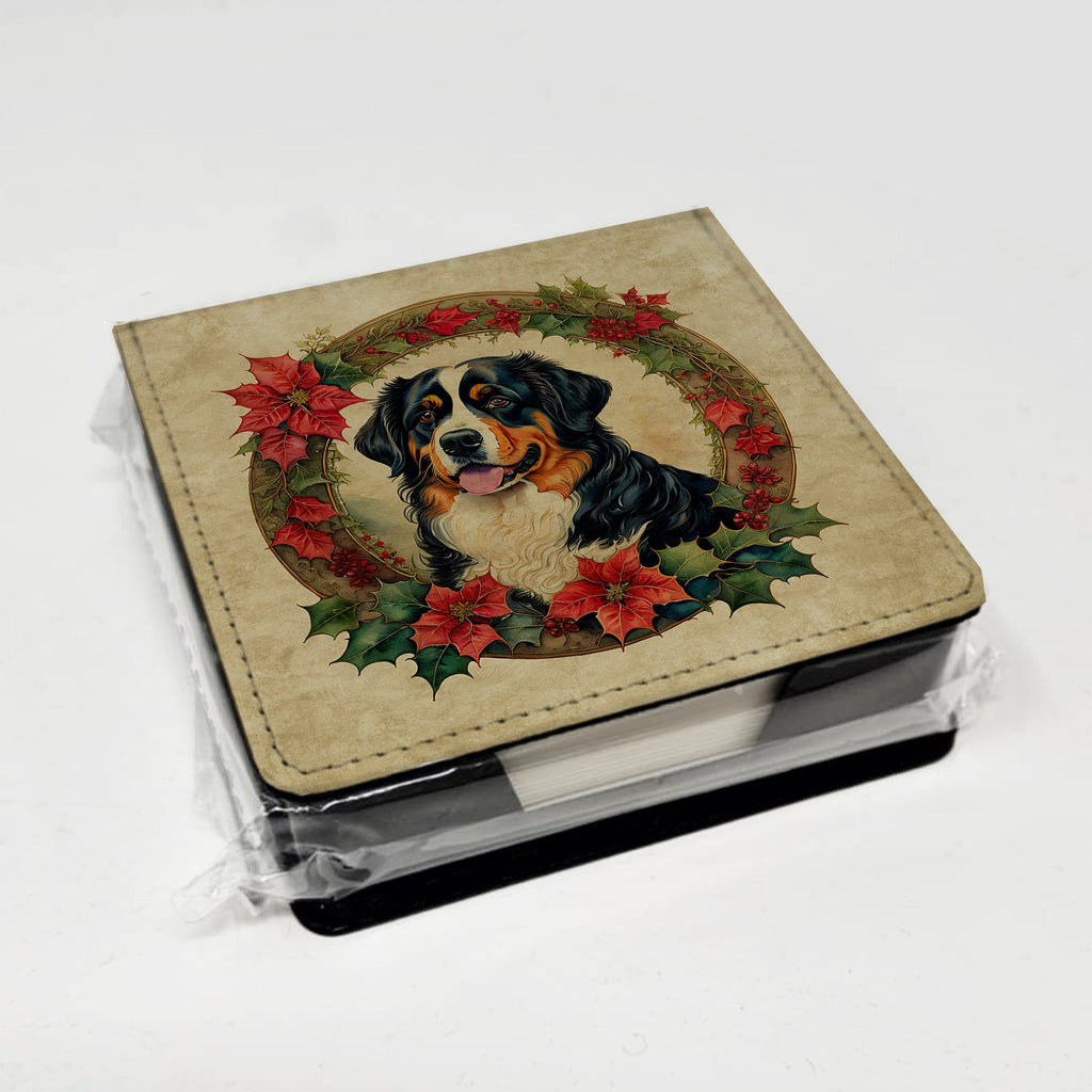 Bernese Mountain Dog Christmas Flowers PU Leather Note Paper Holder with Artist-Designed Cover, Desk Accessory, Office Gift