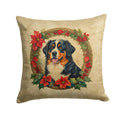 Bernese Mountain Dog Christmas Flowers Decorative Throw Pillow 14x14 Indoor Outdoor Accent Cushion, Fabric Cover with Insert for Sofa, Bed, Porch & Living Room
