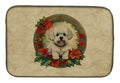 Bichon Frise Christmas Flowers Dish Drying Mat Absorbent Dish Drying Mat Pad for Kitchen Counter Dish Drainer Mat for Countertop, 14 x 21", Multicolor