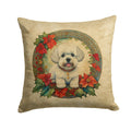 Bichon Frise Christmas Flowers Decorative Throw Pillow 14x14 Indoor Outdoor Accent Cushion, Fabric Cover with Insert for Sofa, Bed, Porch & Living Room
