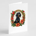 Black and Tan Coonhound Christmas Flowers Greeting Cards Pack of 8 Blank Cards with Envelopes Whimsical A7 Size 5x7