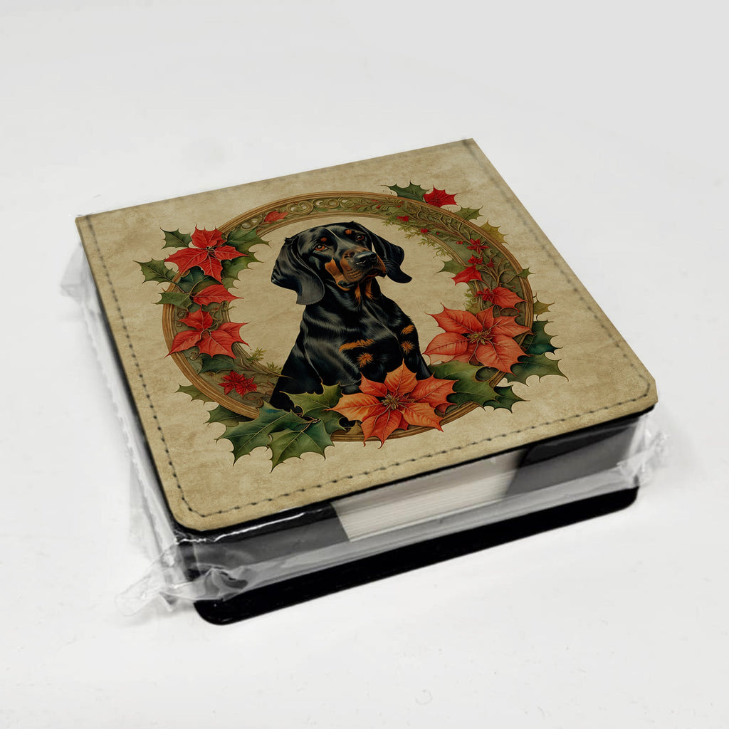 Black and Tan Coonhound Christmas Flowers PU Leather Note Paper Holder with Artist-Designed Cover, Desk Accessory, Office Gift
