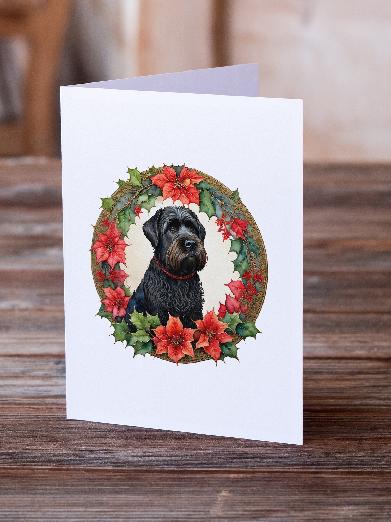 Black Russian Terrier Christmas Flowers Greeting Cards Pack of 8 Blank Cards with Envelopes Whimsical A7 Size 5x7
