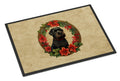 Black Russian Terrier Christmas Flowers Doormat Indoor Outdoor 18H X 27W Front Door Mat Rugs for Entryway, Non Slip Washable