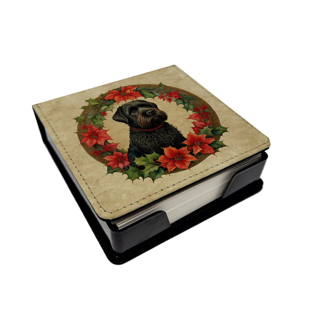 Black Russian Terrier Christmas Flowers PU Leather Note Paper Holder with Artist-Designed Cover, Desk Accessory, Office Gift