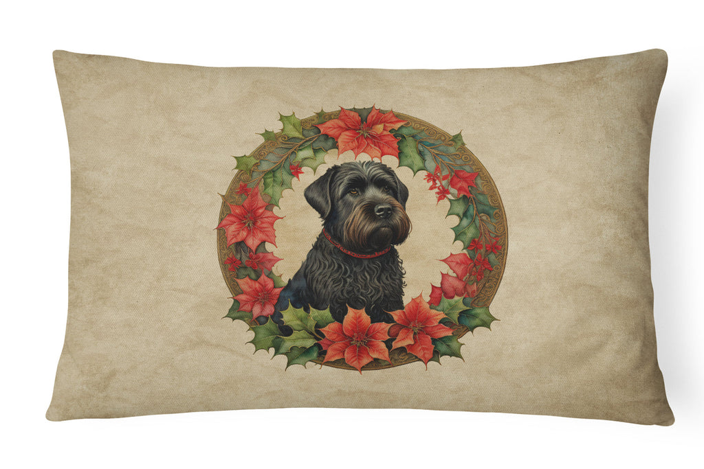 Black Russian Terrier Christmas Flowers Decorative Throw Pillow 12x16 Indoor Outdoor Accent Cushion, Fabric Cover with Insert for Sofa, Bed, Porch & Living Room