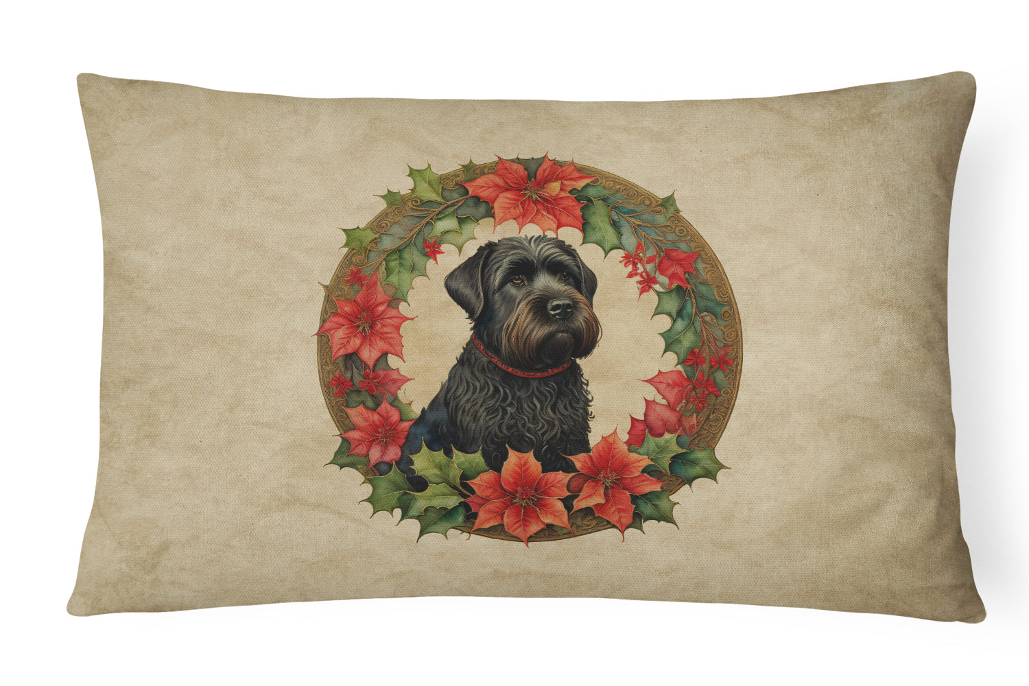 Black Russian Terrier Christmas Flowers Decorative Throw Pillow 12x16 Indoor Outdoor Accent Cushion, Fabric Cover with Insert for Sofa, Bed, Porch & Living Room