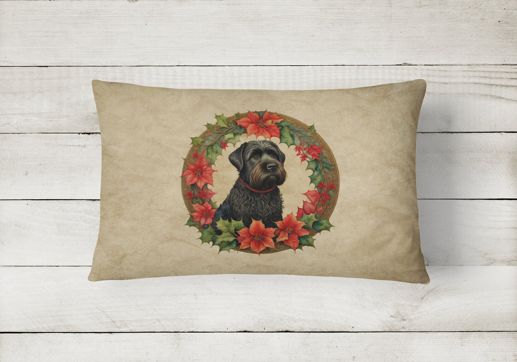 Black Russian Terrier Christmas Flowers Decorative Throw Pillow 12x16 Indoor Outdoor Accent Cushion, Fabric Cover with Insert for Sofa, Bed, Porch & Living Room