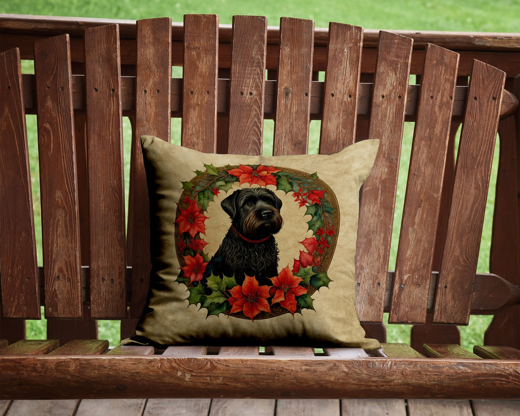Black Russian Terrier Christmas Flowers Decorative Throw Pillow 14x14 Indoor Outdoor Accent Cushion, Fabric Cover with Insert for Sofa, Bed, Porch & Living Room