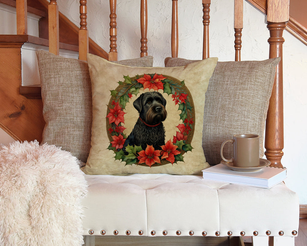 Black Russian Terrier Christmas Flowers Decorative Throw Pillow 14x14 Indoor Outdoor Accent Cushion, Fabric Cover with Insert for Sofa, Bed, Porch & Living Room