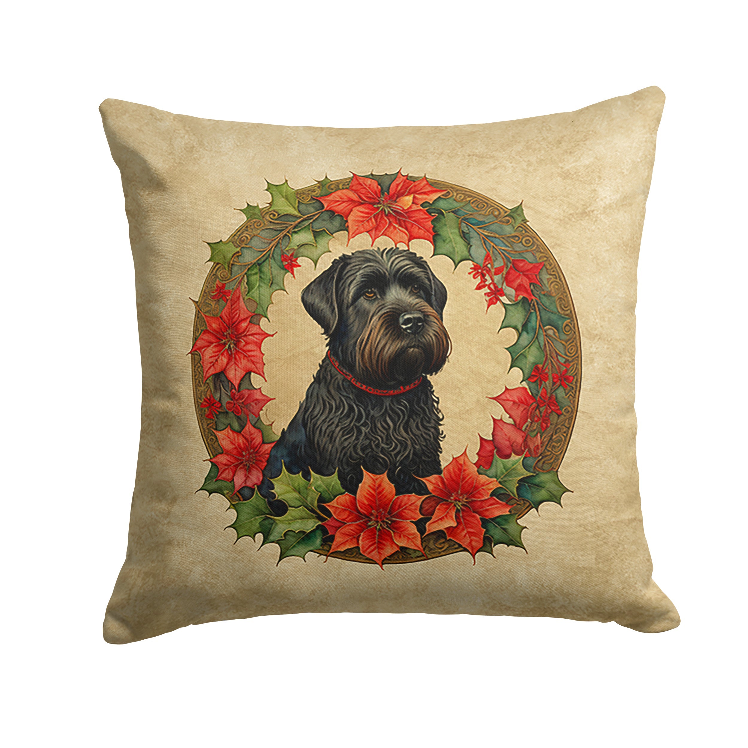Black Russian Terrier Christmas Flowers Decorative Throw Pillow 18x18 Indoor Outdoor Accent Cushion, Fabric Cover with Insert for Sofa, Bed, Porch & Living Room