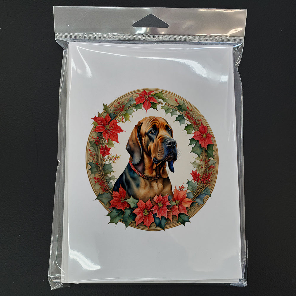 Bloodhound Christmas Flowers Greeting Cards Pack of 8 Blank Cards with Envelopes Whimsical A7 Size 5x7