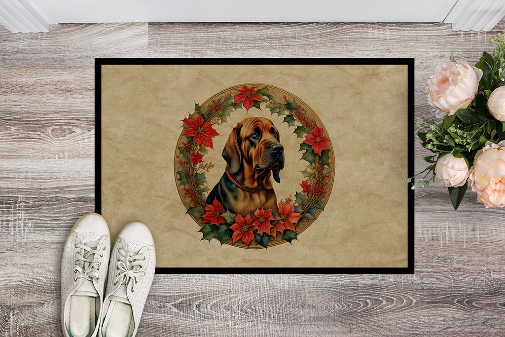 Bloodhound Christmas Flowers Doormat Indoor Outdoor 24H X 36W Front Door Mat Rugs for Entryway, Non Slip Washable Low Pile,
