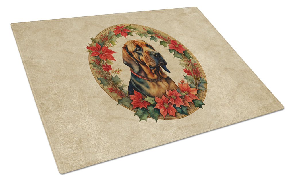 Bloodhound Christmas Flowers Cutting Board Tempered Glass Kitchen Cutting Surface, Heat Resistant Chopping, Non-Slip Feet, Food Prep & Serving