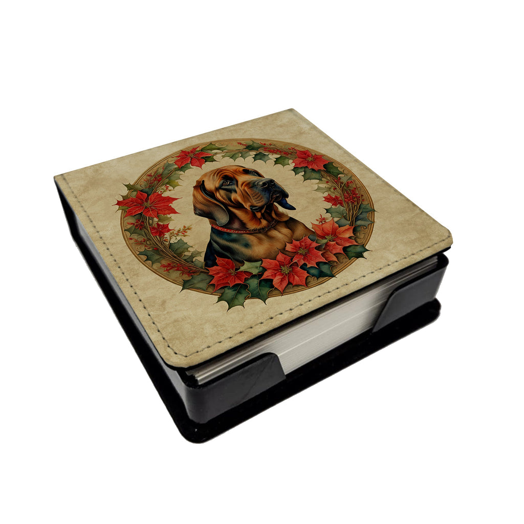 Bloodhound Christmas Flowers PU Leather Note Paper Holder with Artist-Designed Cover, Desk Accessory, Office Gift