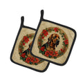 Bloodhound Christmas Flowers Pot Holder Set of 2 Heat Resistant Quilted Hot Pads 7.5 x 7.5 Inch, Insulated Kitchen Trivets for Cooking & Baking