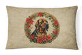 Bloodhound Christmas Flowers Decorative Throw Pillow 12x16 Indoor Outdoor Accent Cushion, Fabric Cover with Insert for Sofa, Bed, Porch & Living Room