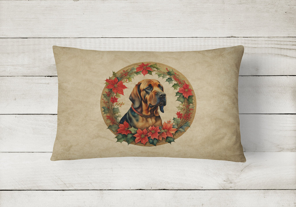 Bloodhound Christmas Flowers Decorative Throw Pillow 12x16 Indoor Outdoor Accent Cushion, Fabric Cover with Insert for Sofa, Bed, Porch & Living Room