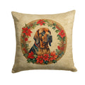 Bloodhound Christmas Flowers Decorative Throw Pillow 18x18 Indoor Outdoor Accent Cushion, Fabric Cover with Insert for Sofa, Bed, Porch & Living Room