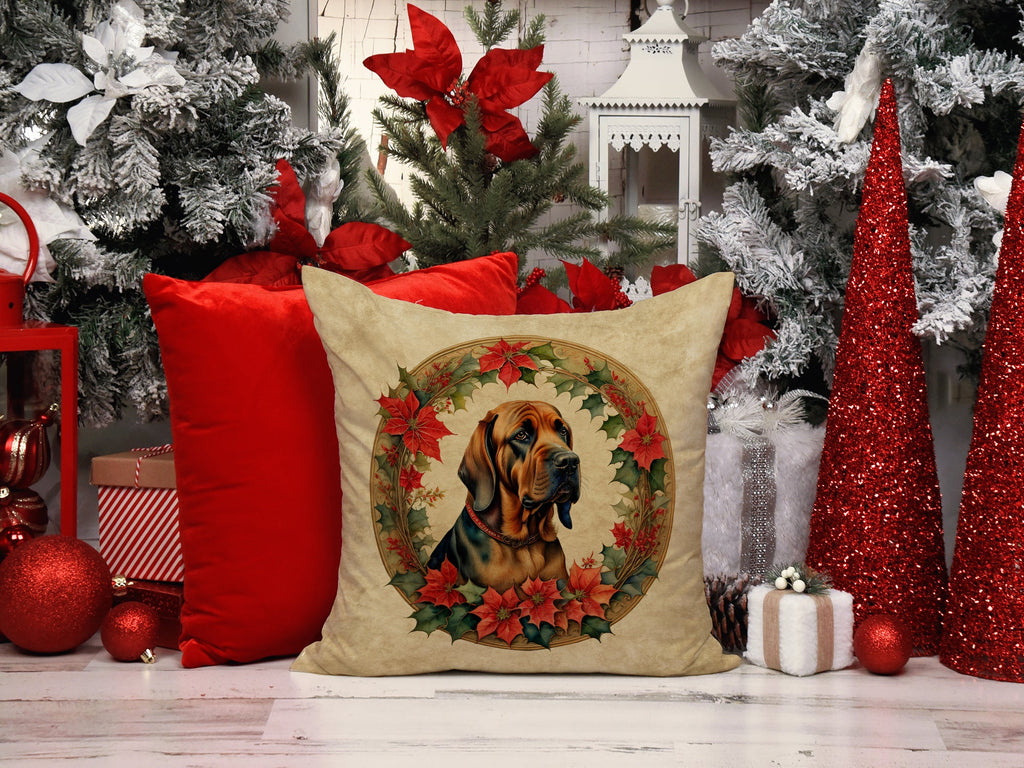 Bloodhound Christmas Flowers Decorative Throw Pillow 18x18 Indoor Outdoor Accent Cushion, Fabric Cover with Insert for Sofa, Bed, Porch & Living Room