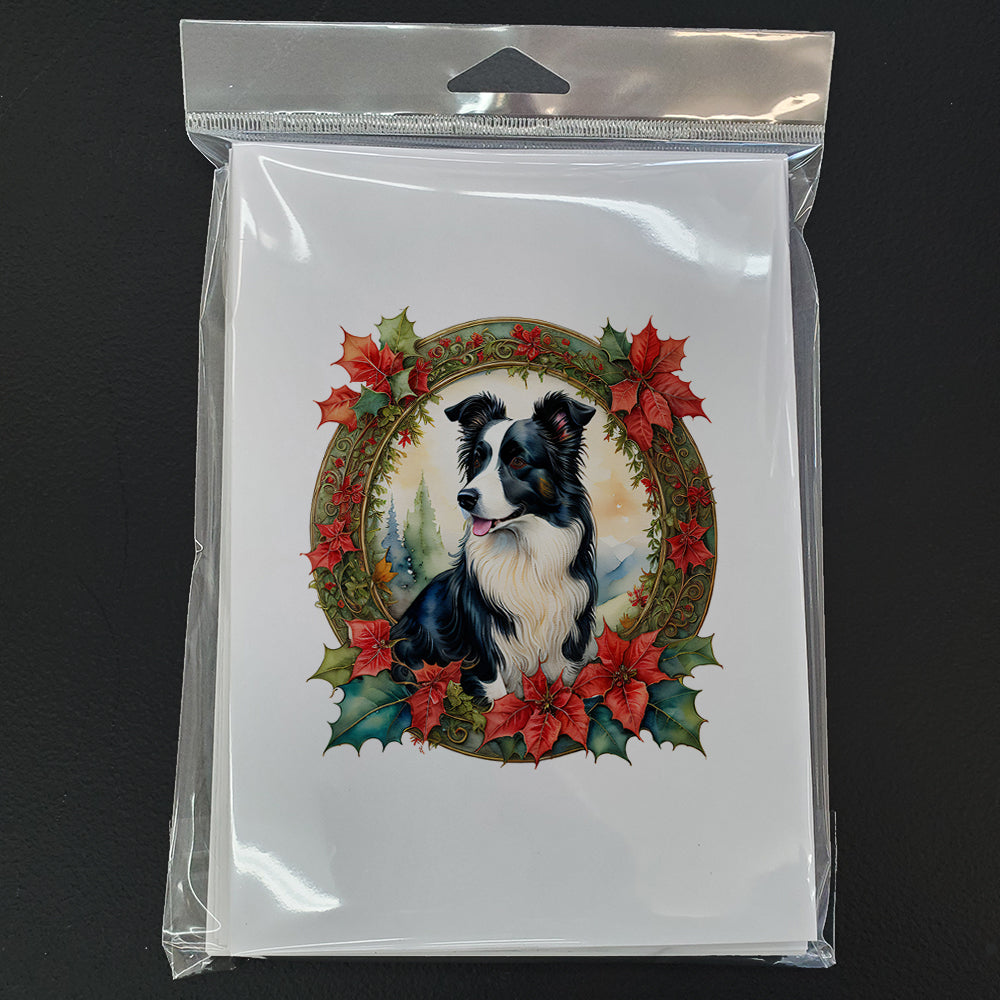 Border Collie Christmas Flowers Greeting Cards Pack of 8 Blank Cards with Envelopes Whimsical A7 Size 5x7